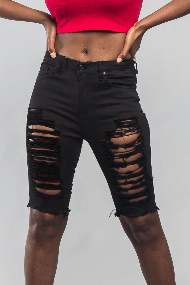 Double Sided Distressed Shorts clean look work mode