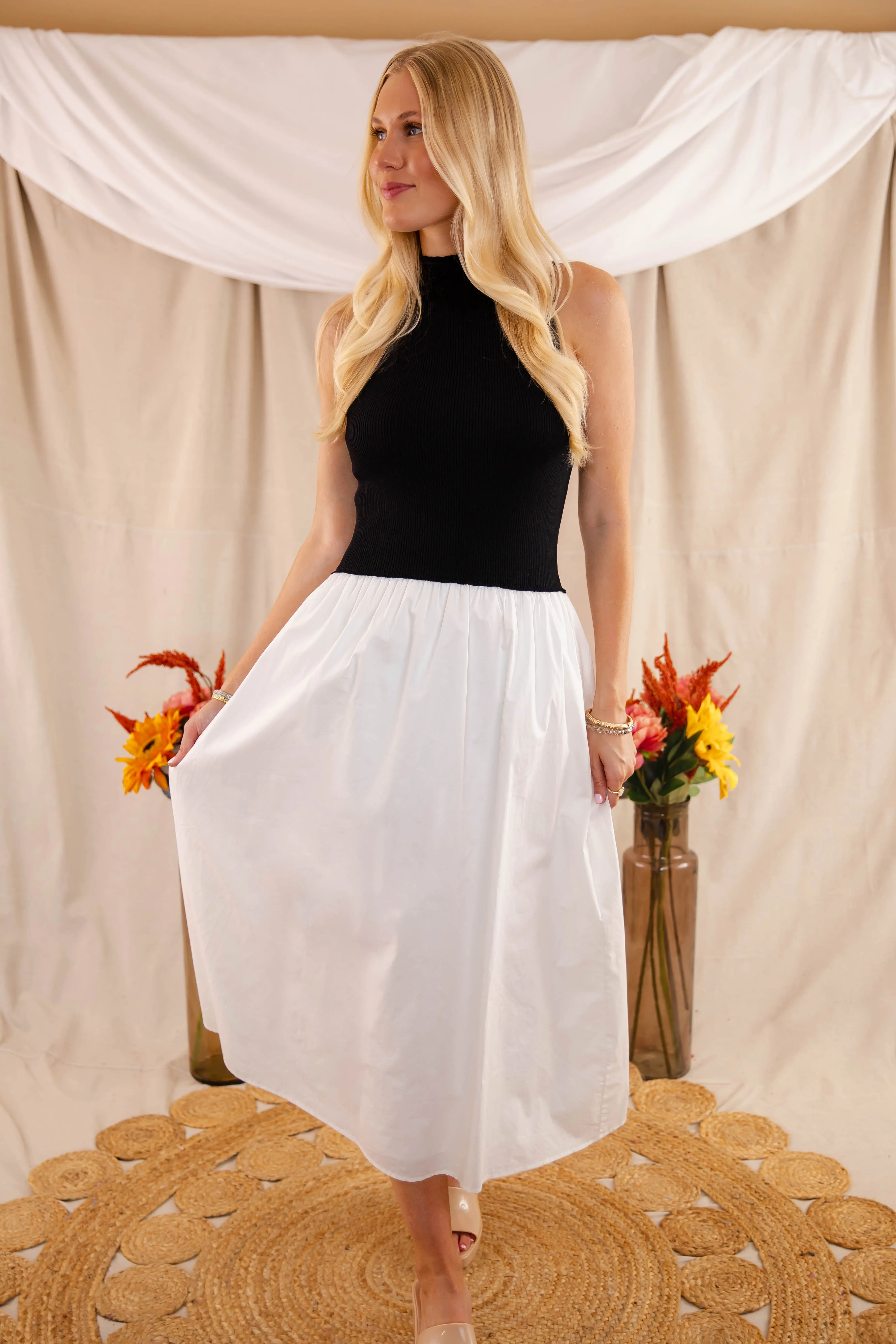 In Perfect Harmony Midi Dress-Black Peach Tone London Cool