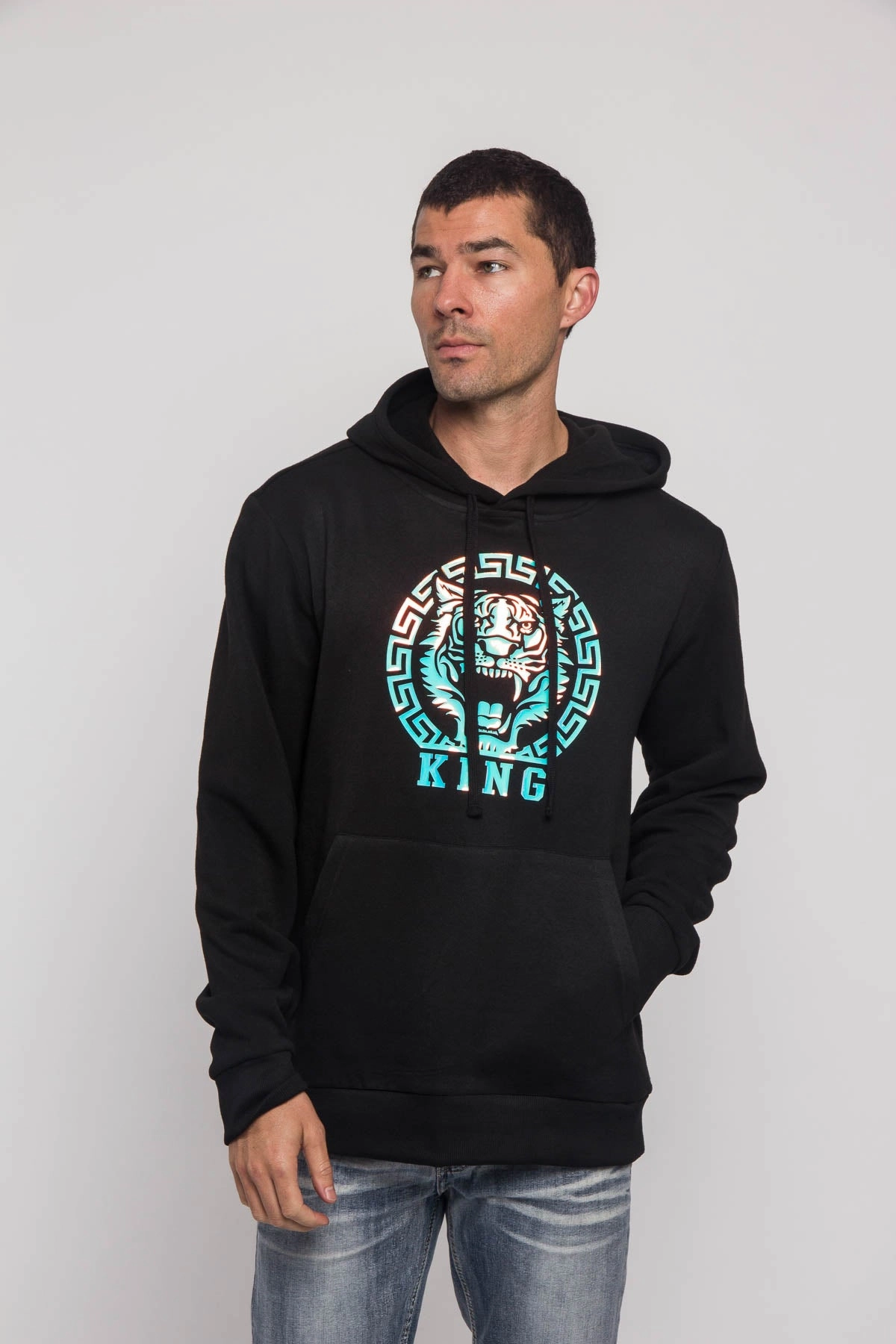 Layered Look Iridescent Tiger Hoodie