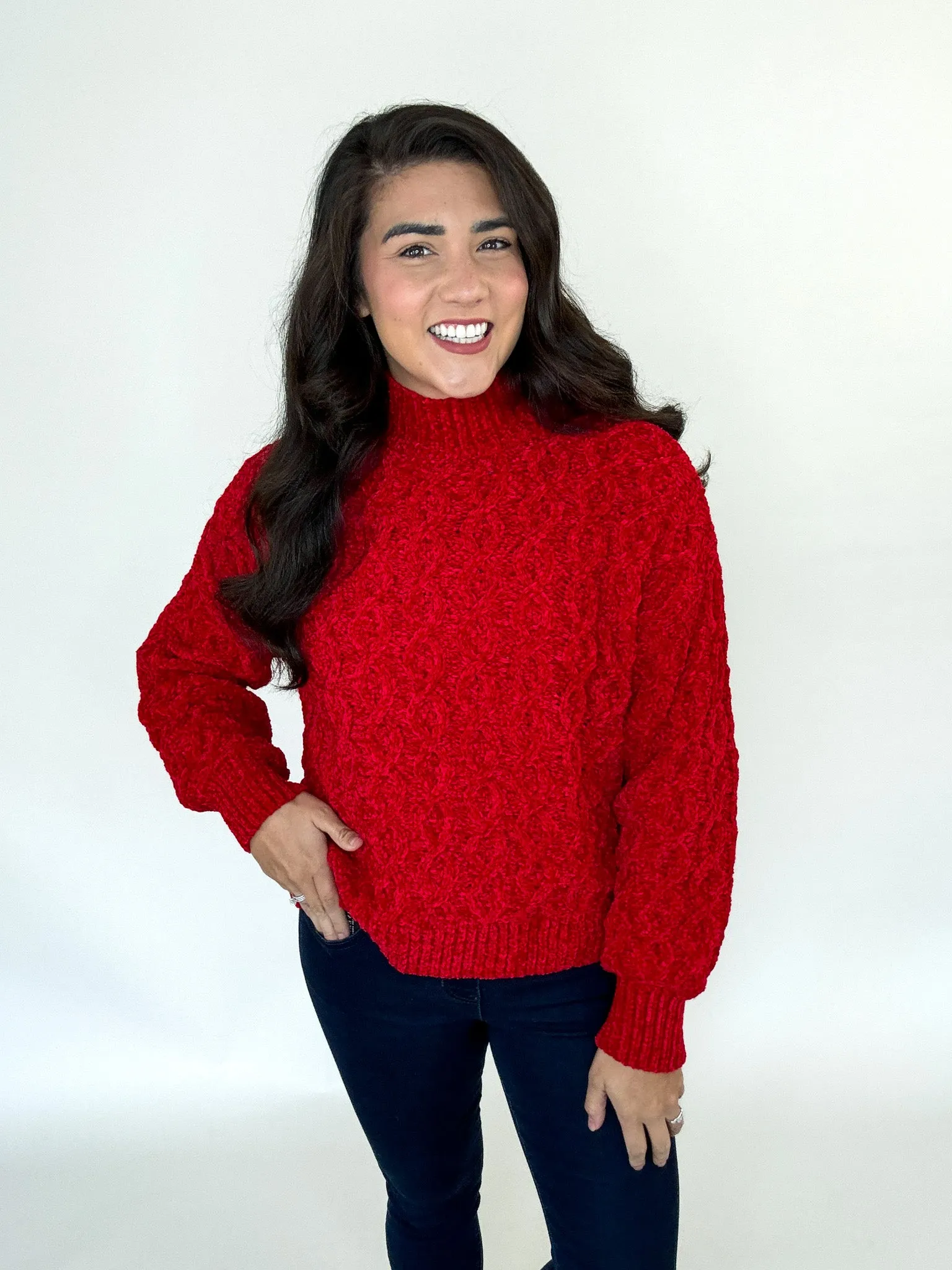 Isabel Mock Neck Red Sweater Premium Comfort Soft Layer