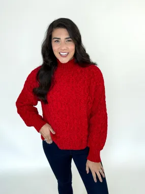 Isabel Mock Neck Red Sweater Multipanel Construction Effortless Wear