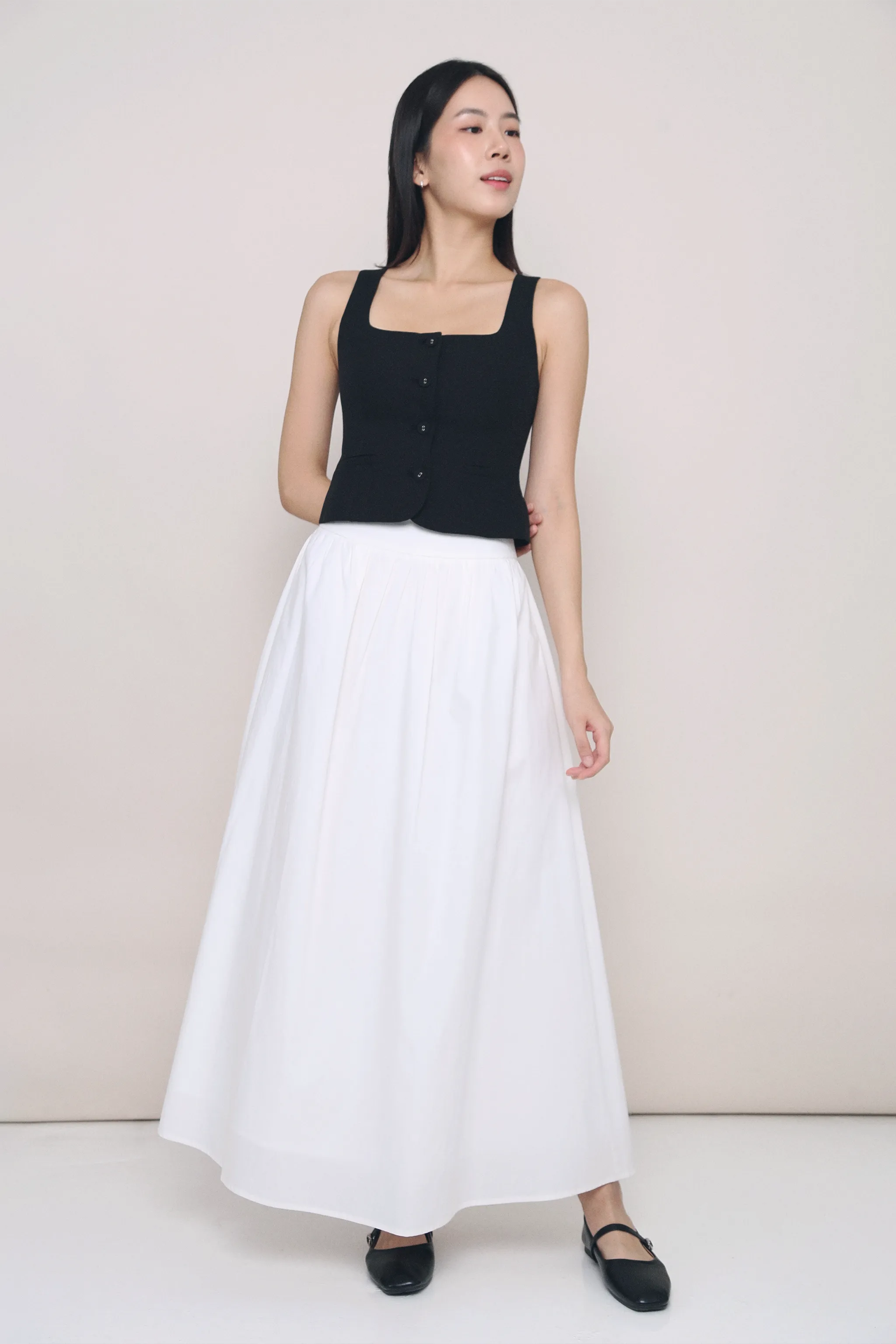 It Girl Vest Top Black Flexible Waistband Adaptation