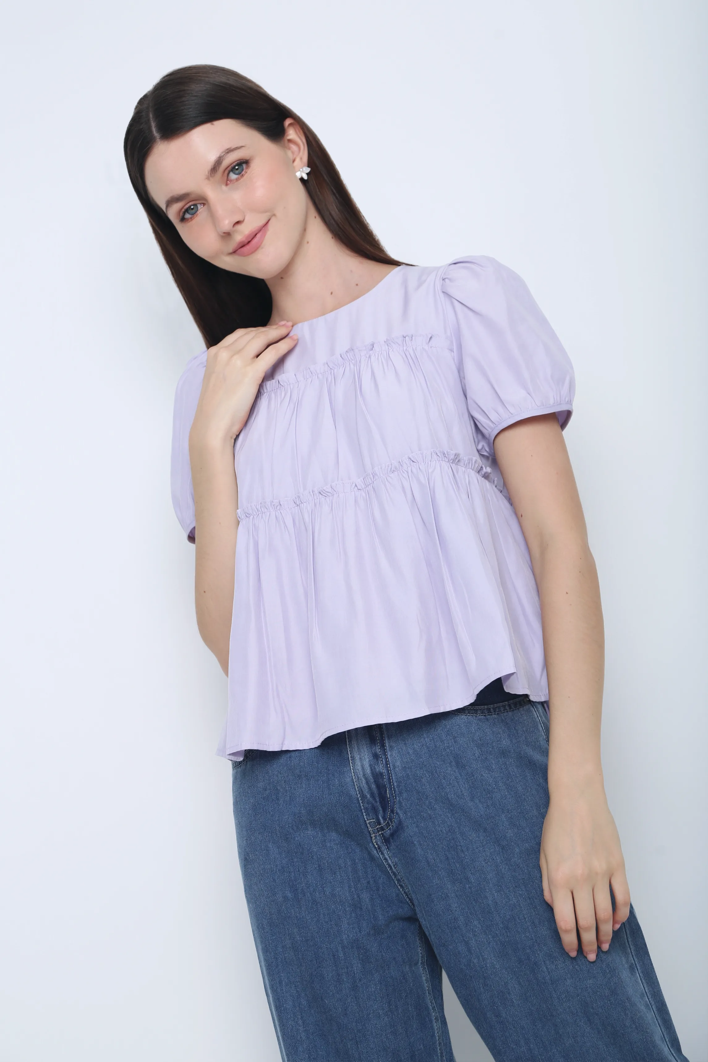 Iva Ruffles Tier Blouse Periwinkle Reinforced Seams