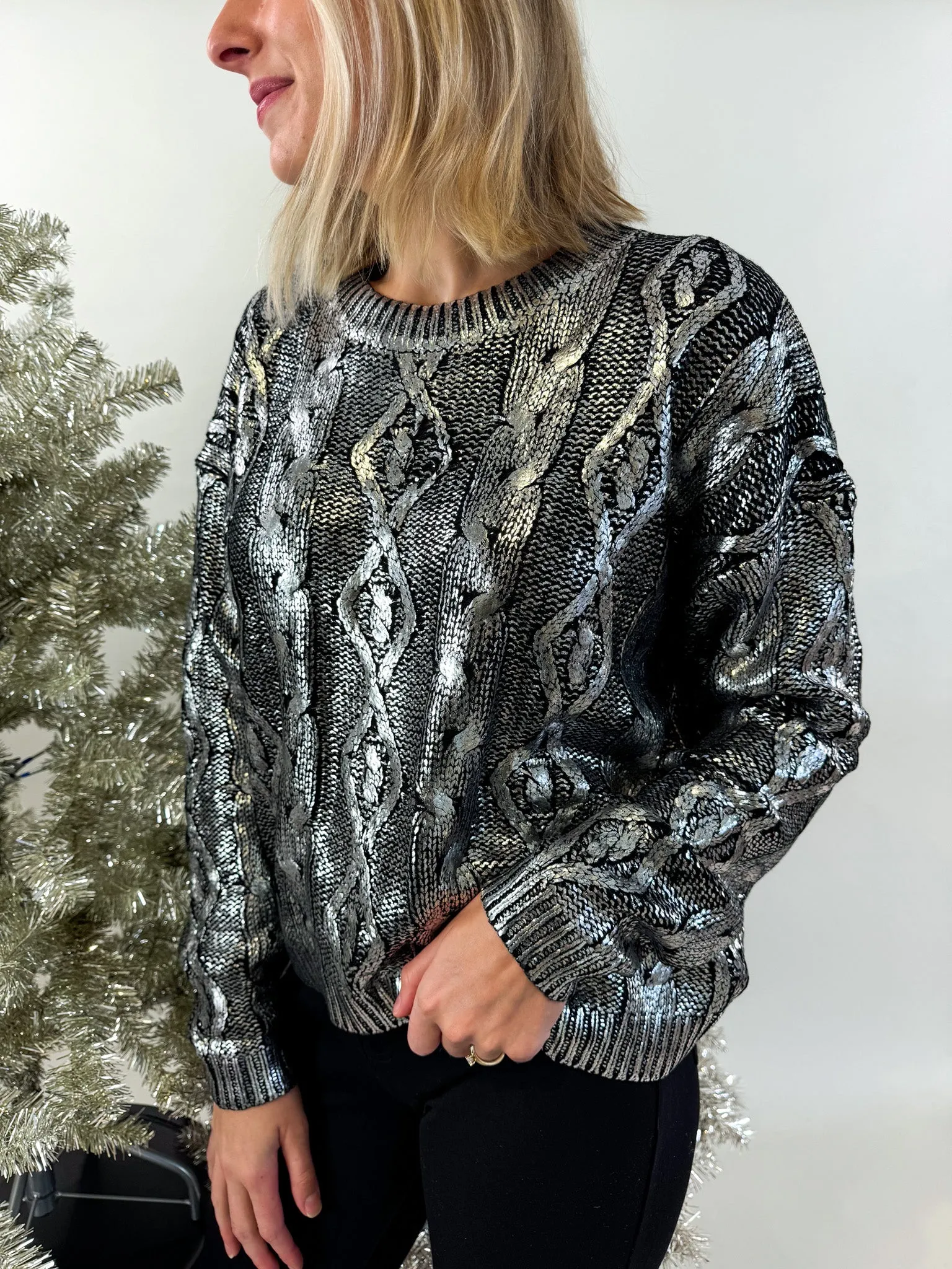 Izzy Metallic Textured Sweater Comfortable knit piece