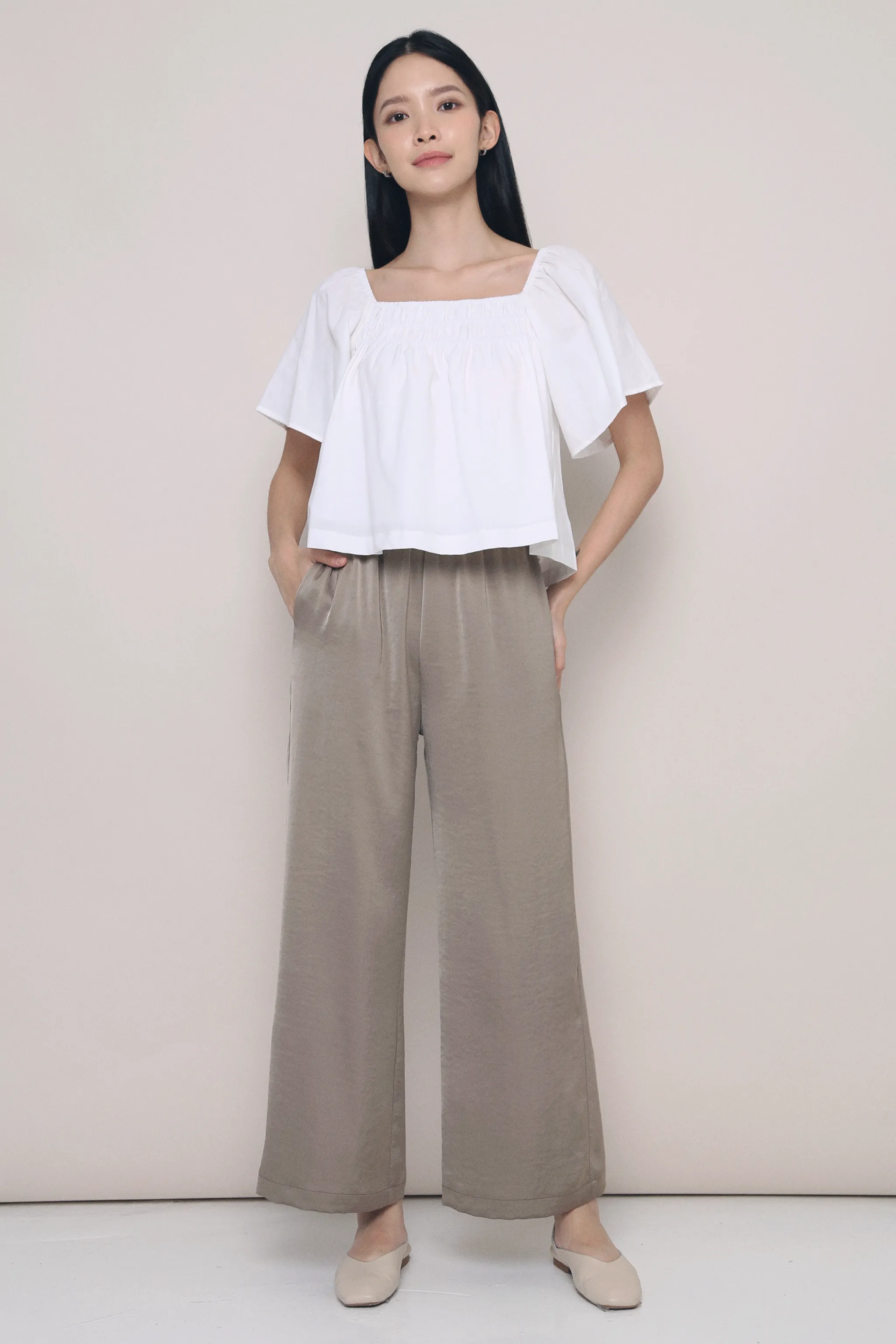 Jael Flutter Sleeves Top White FlexibleNeckline