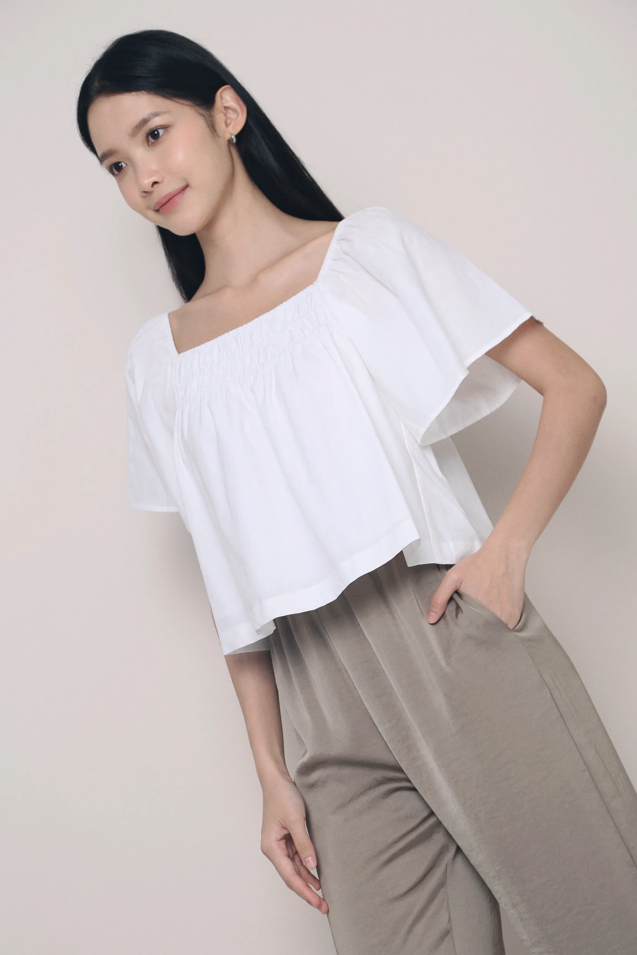 Odor Control Finish Jael Flutter Sleeves Top White