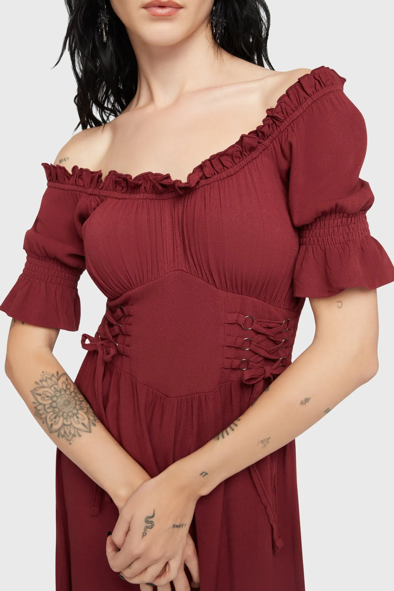 Jocasta Maxi Dress Short Sleeve [RED] Draped Silhouette