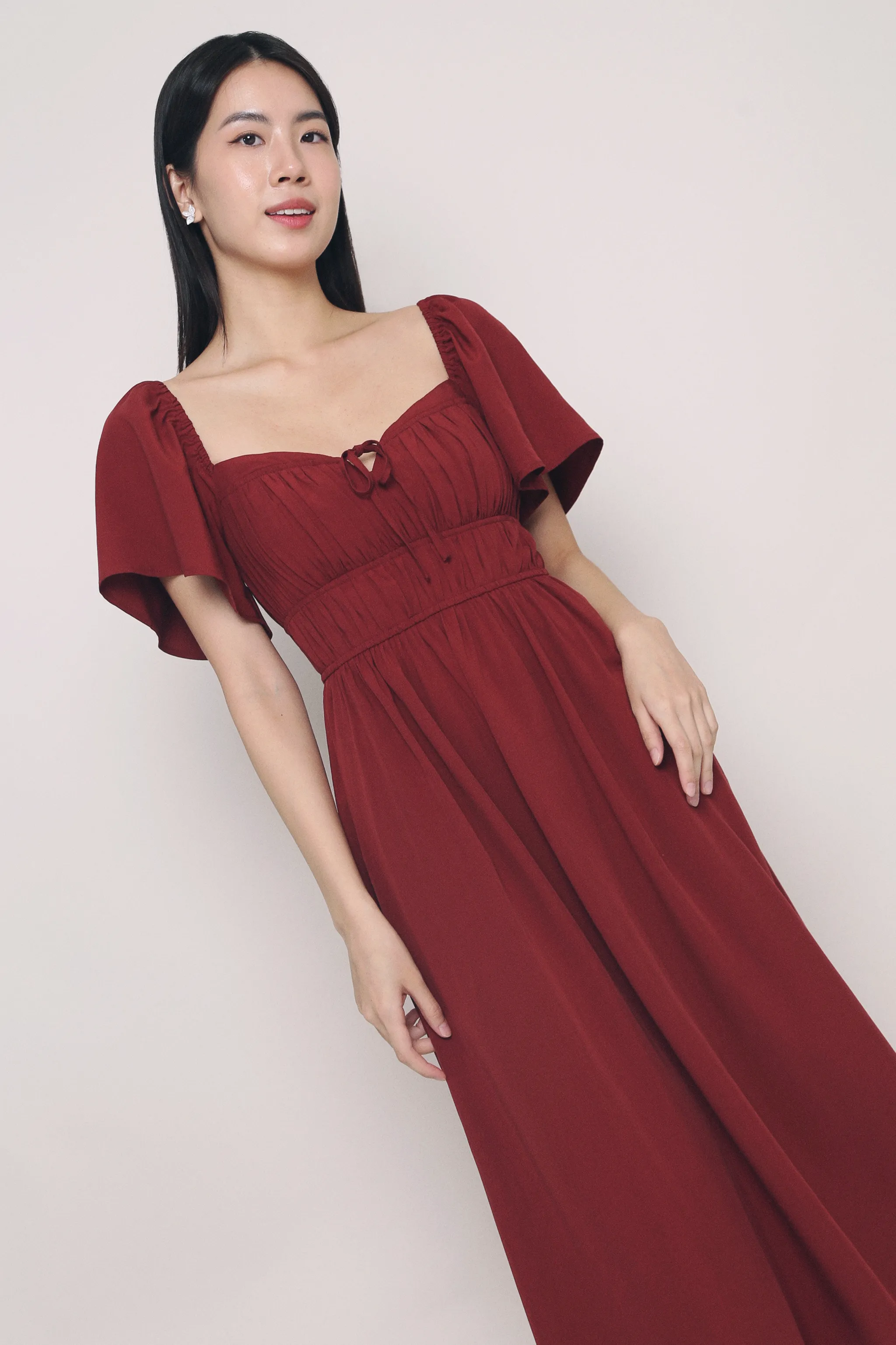 Effortless Piece Kate Pleated Midaxi Dress Burgundy