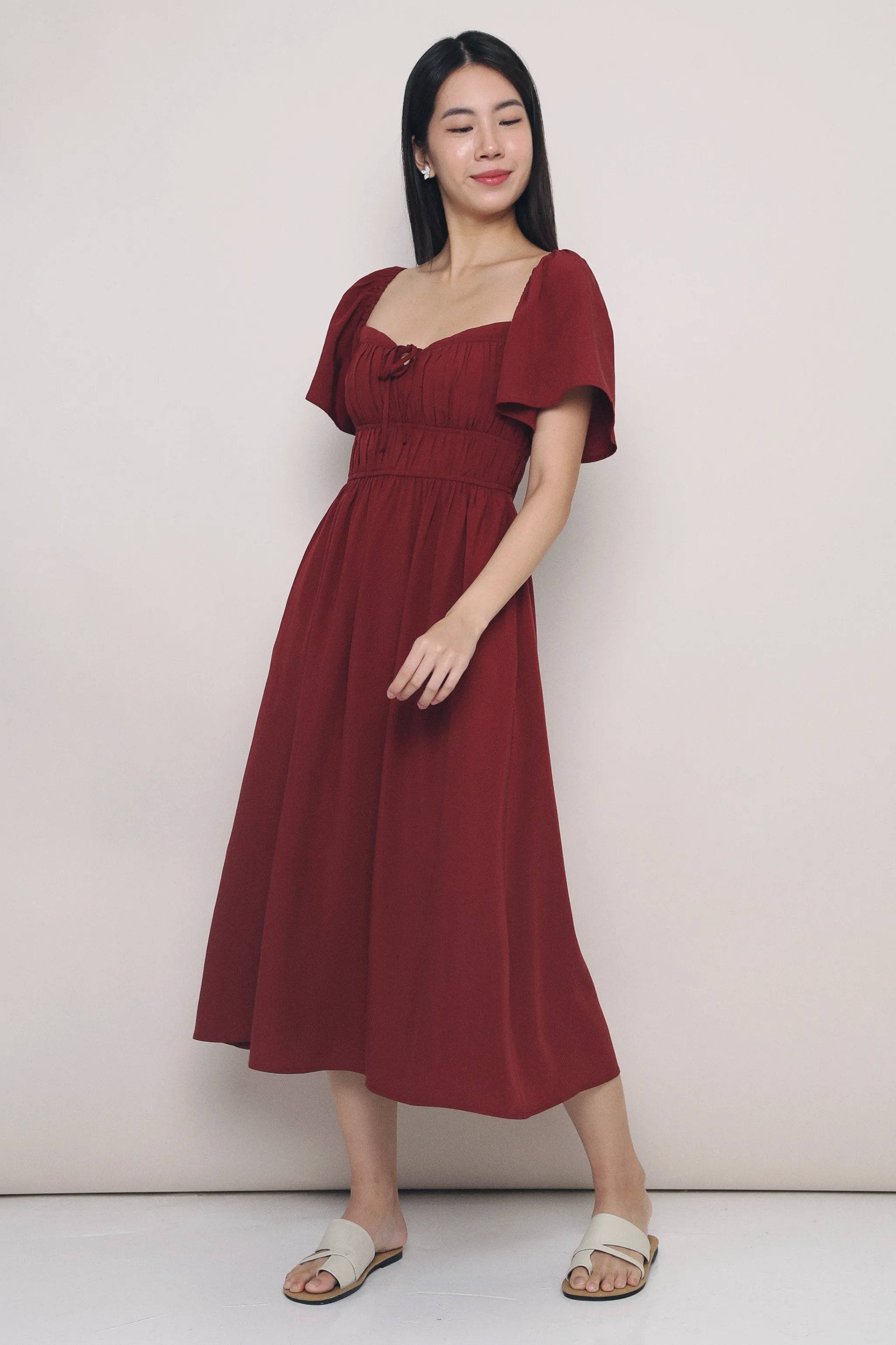 Kate Pleated Midaxi Dress Burgundy Soft Layers
