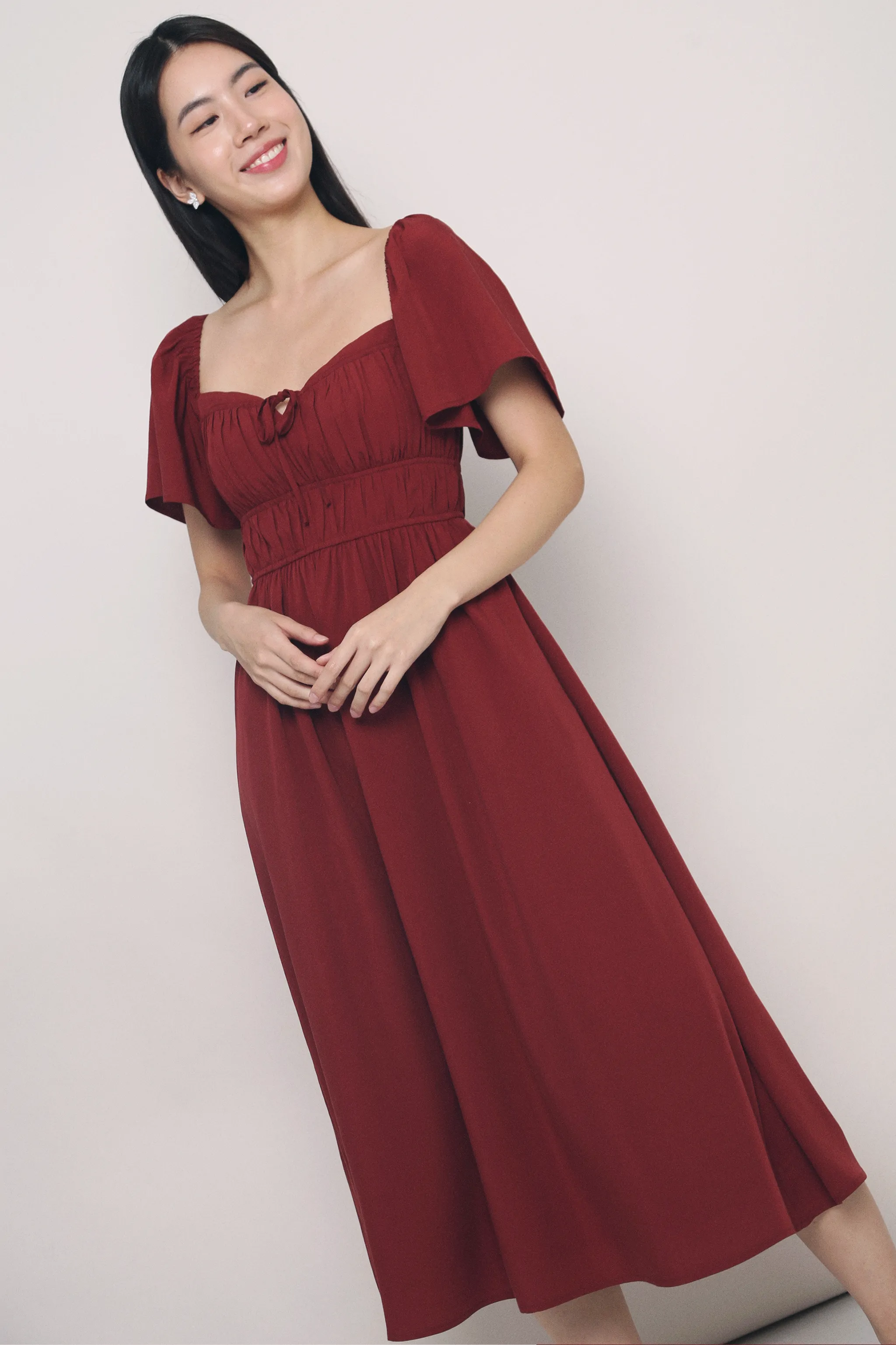 Kate Pleated Midaxi Dress Burgundy Silky Silhouette