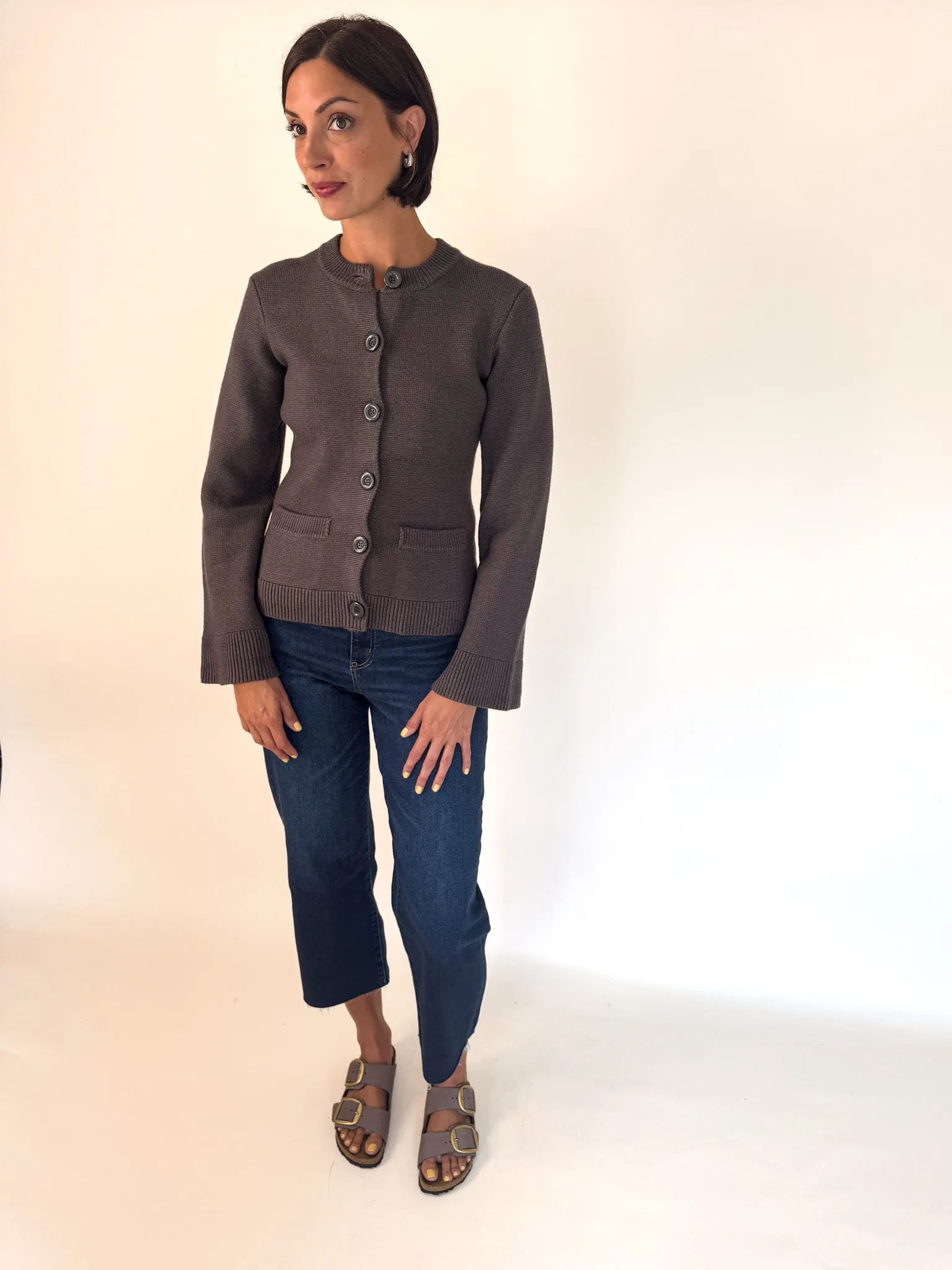 Keep It Classy Button Up Grey Cardigan Thermal Locking Yarn Casual Knit Wear