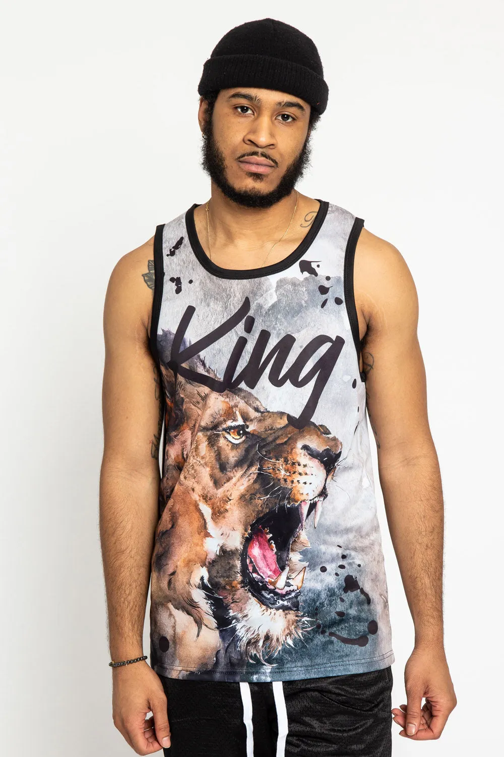 AbrasionResistant Surface Shape Retention Fabric Lion King Tank Top