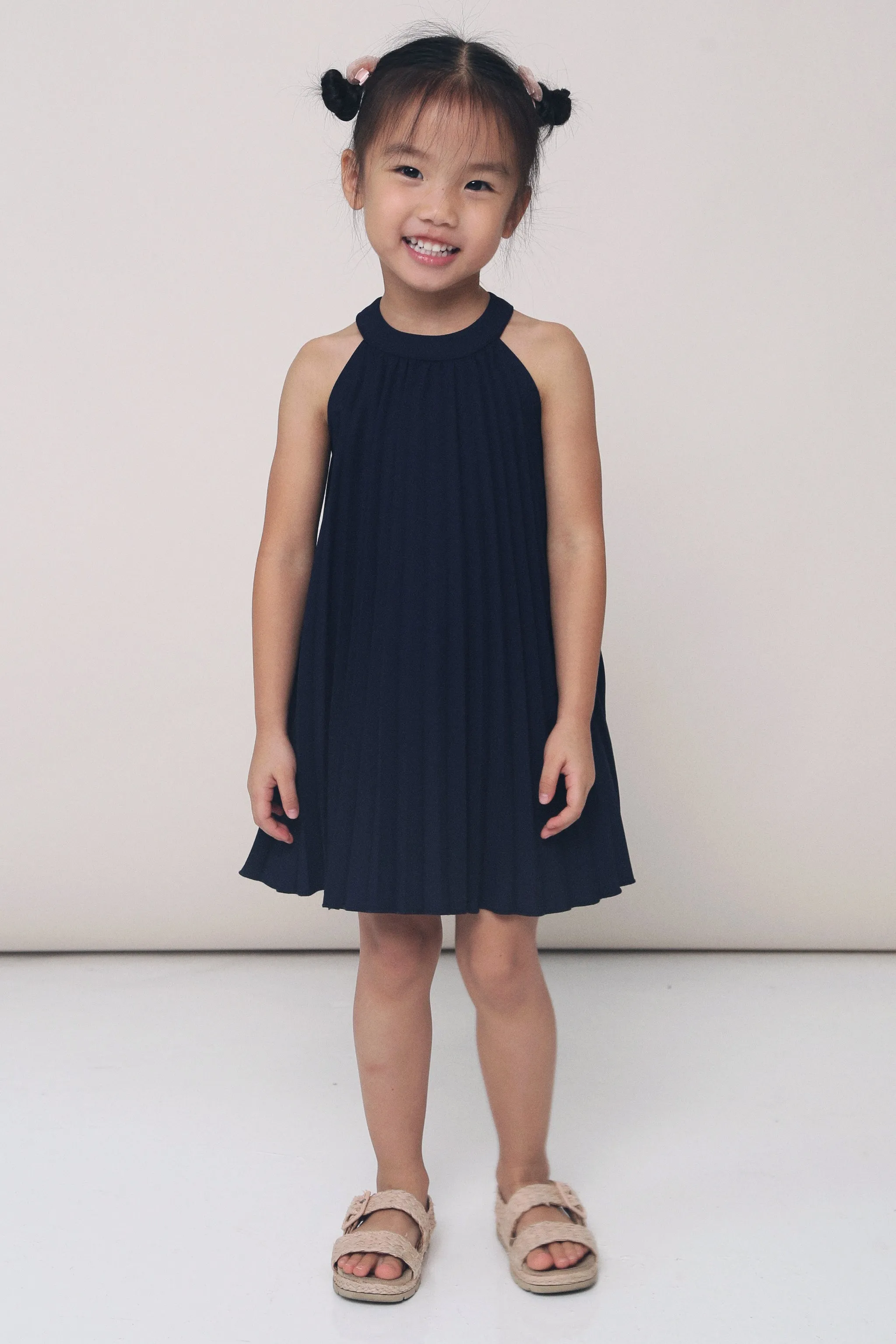 CNY MINI Hope Pressed Pleat Dress Navy Delicate Edge Airy Feel