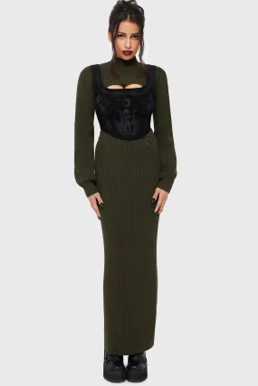 Belinda's Woe Maxi Skirt [Khaki] Scalloped Edge All Occasion