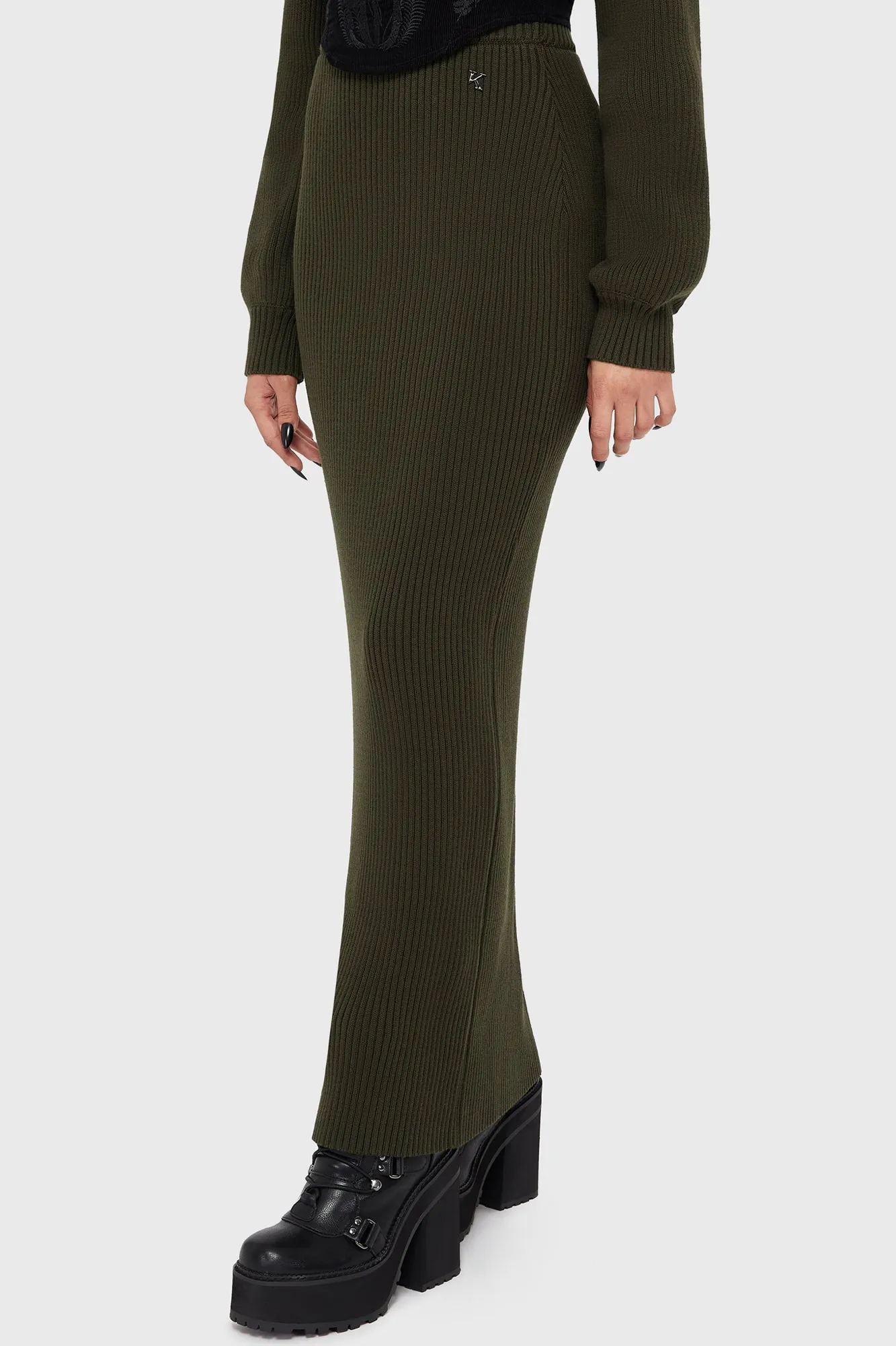 Breezy Flow Edgy Look Belinda's Woe Maxi Skirt [Khaki]