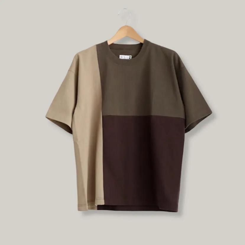 TS(S) COLOUR THREE COLOUR BLOCK T-SHIRT - BEIGE Fun and Playful