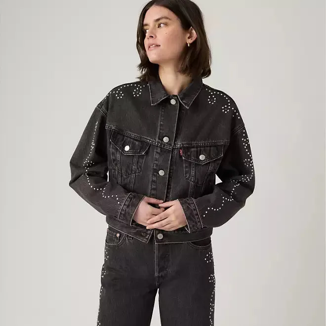 Levi's Shrunken '90s Bejeweled Trucker Jacket Soft Fleece Interior