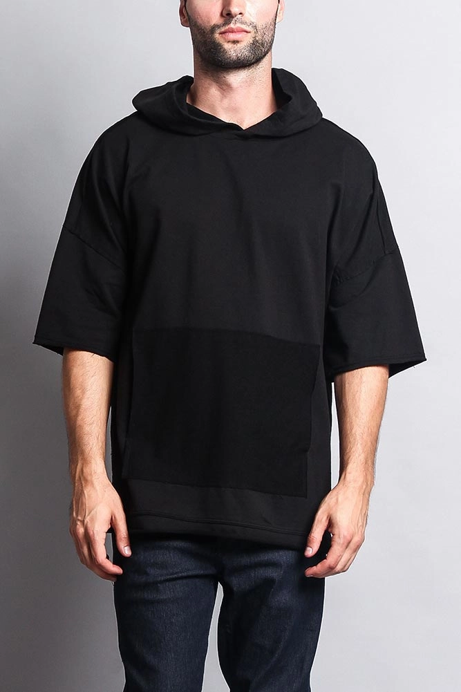 V-neck Blouse LowProfileSeams Men's Over Sized Hooded T-Shirt With Extended Hem