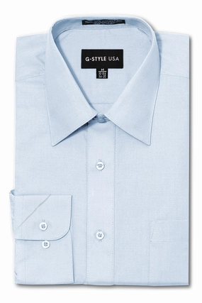 Men's Basic Solid Color Button Up Dress Shirt (Sky Blue) Easy to Wear