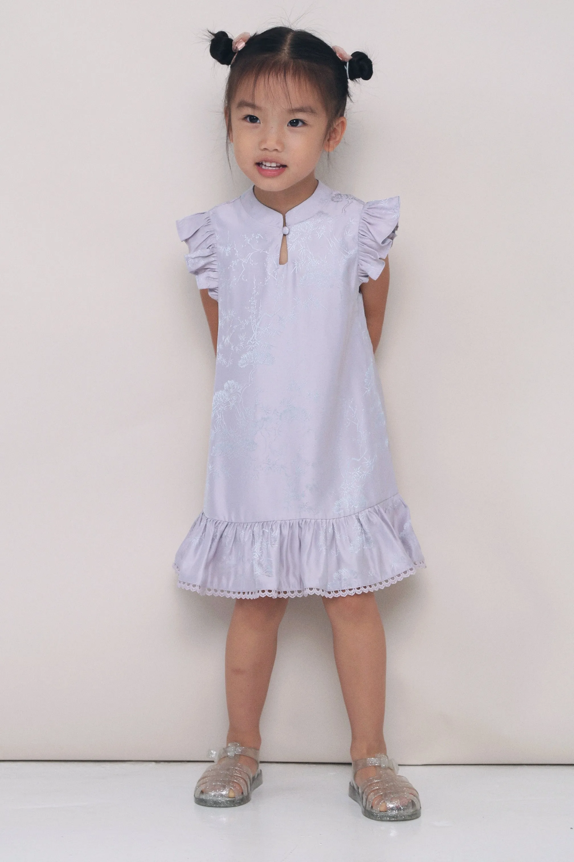 CNY MINI Evie Oriental Sleeveless Dress Amethyst Spring-Season Ruffle Detail