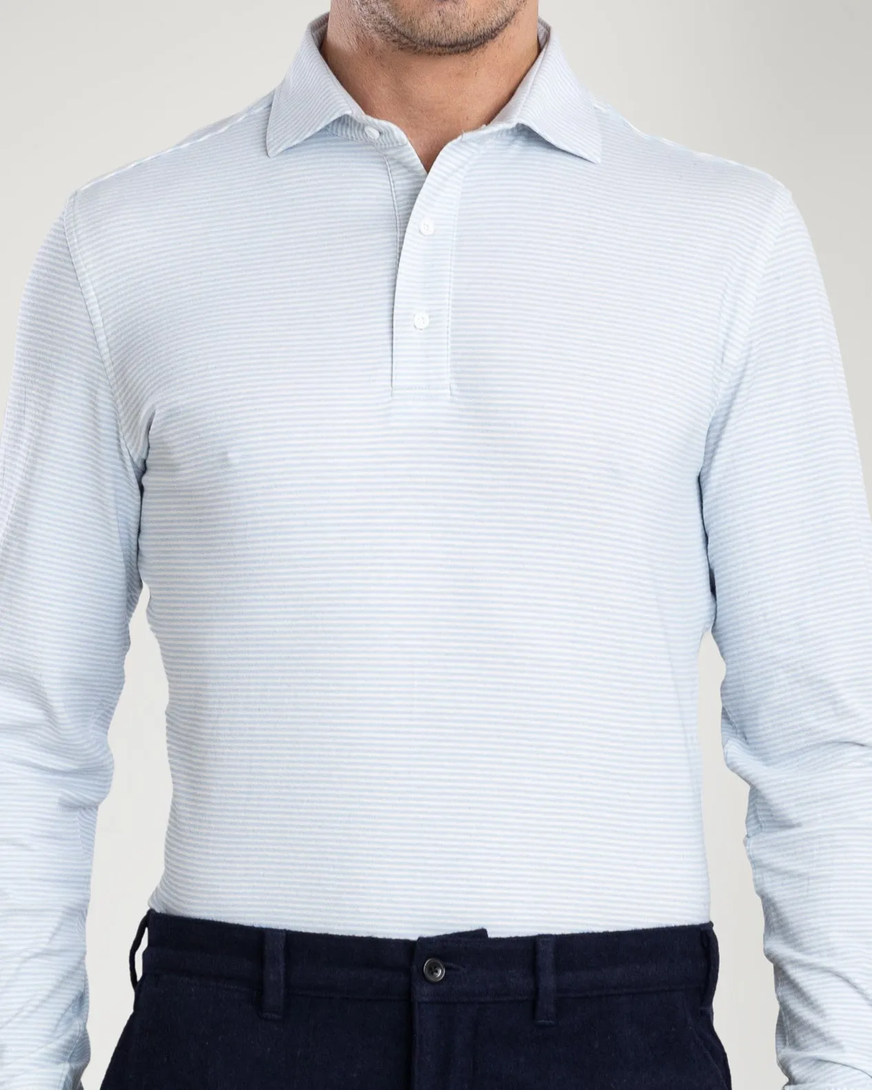 Light Blue White Candy Stripes Polo T-Shirt Moisture Wicking Material Roomy Cut