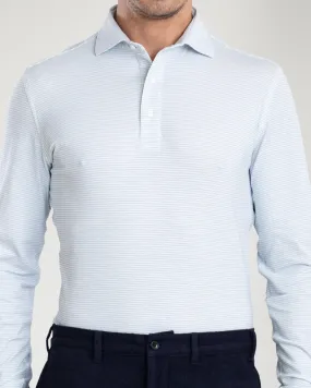 Light Blue White Candy Stripes Polo T-Shirt Moisture Wicking Material Roomy Cut