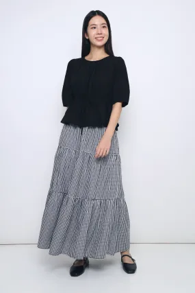 Peltz Gingham Tiered Maxi Skirt Black Synthetic Blend
