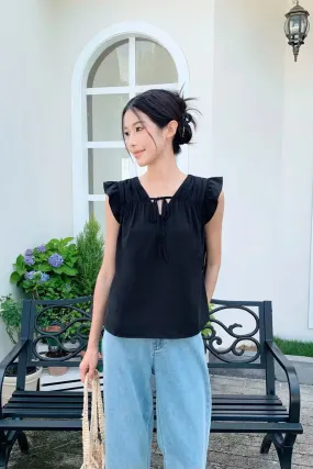 Butterfly Ruffles Blouse Black FourWay Stretch Fabric