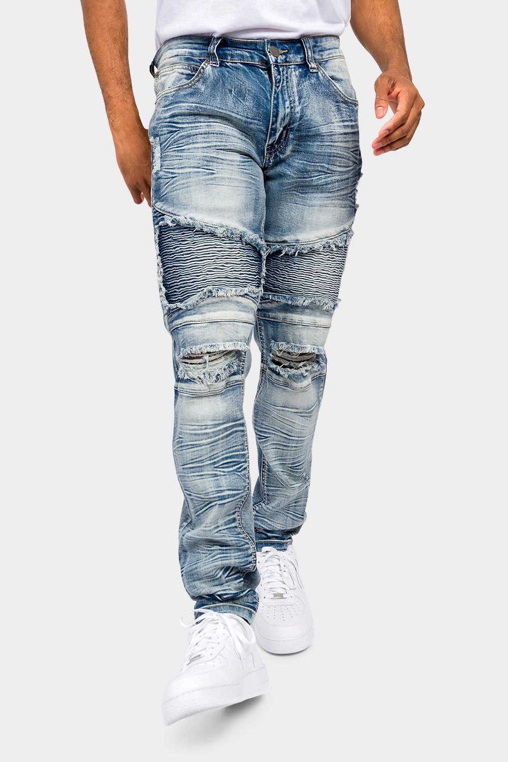 Chilly Day Comfort Crease Stacked Biker Denim Jeans