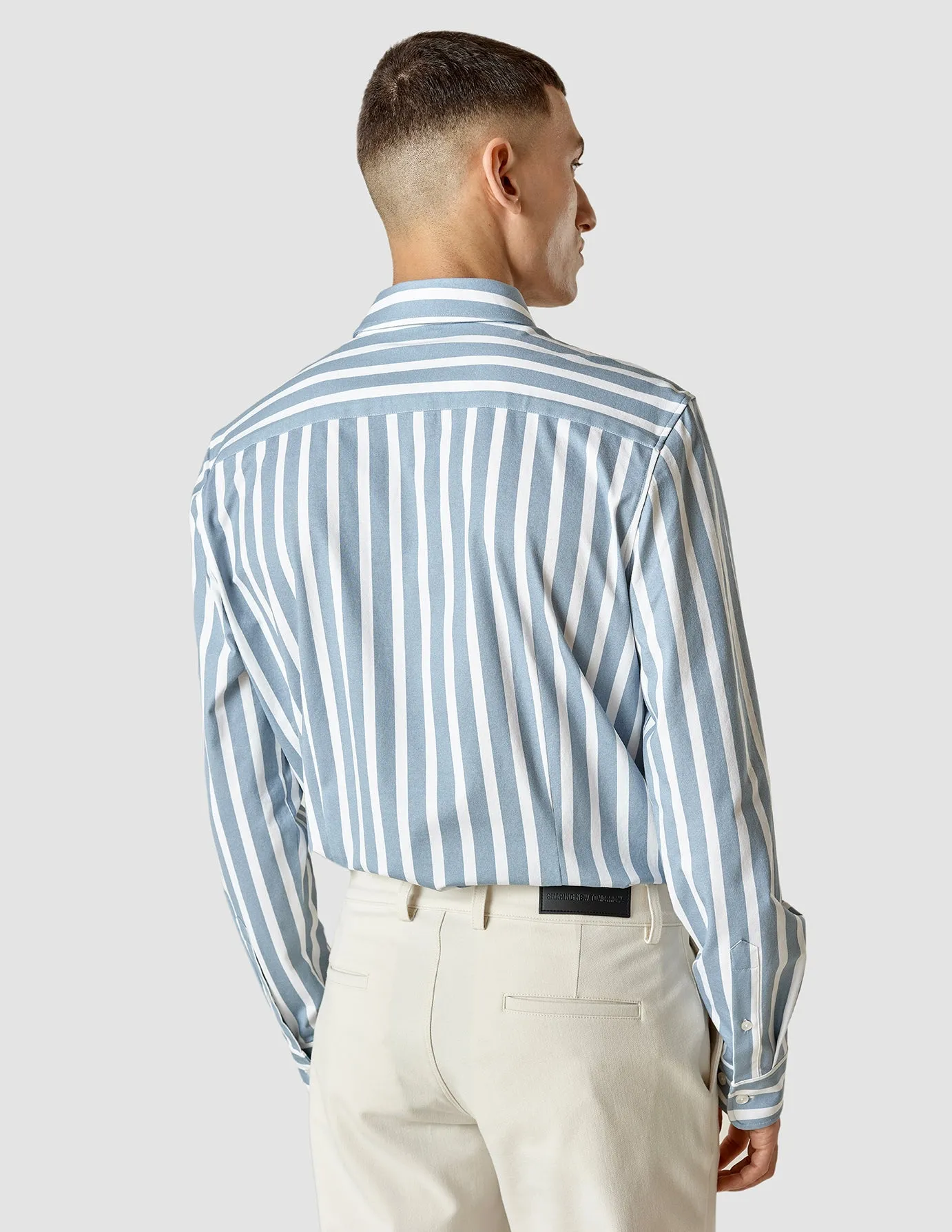 Anniversary Celebration Seamless Shoulder Construction Lightweight Classic Shirt Bold Stripes Light Blue Slim