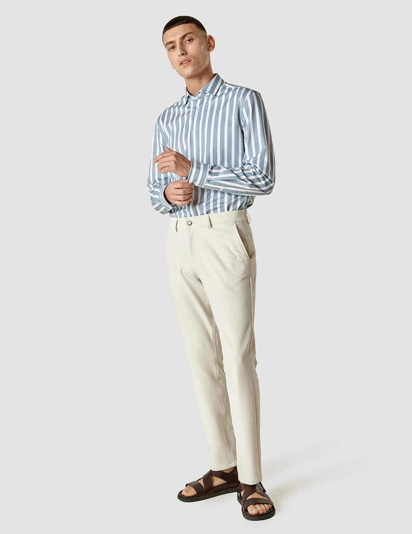 Lightweight Classic Shirt Bold Stripes Light Blue Slim Chill Wear Minimalist fashion