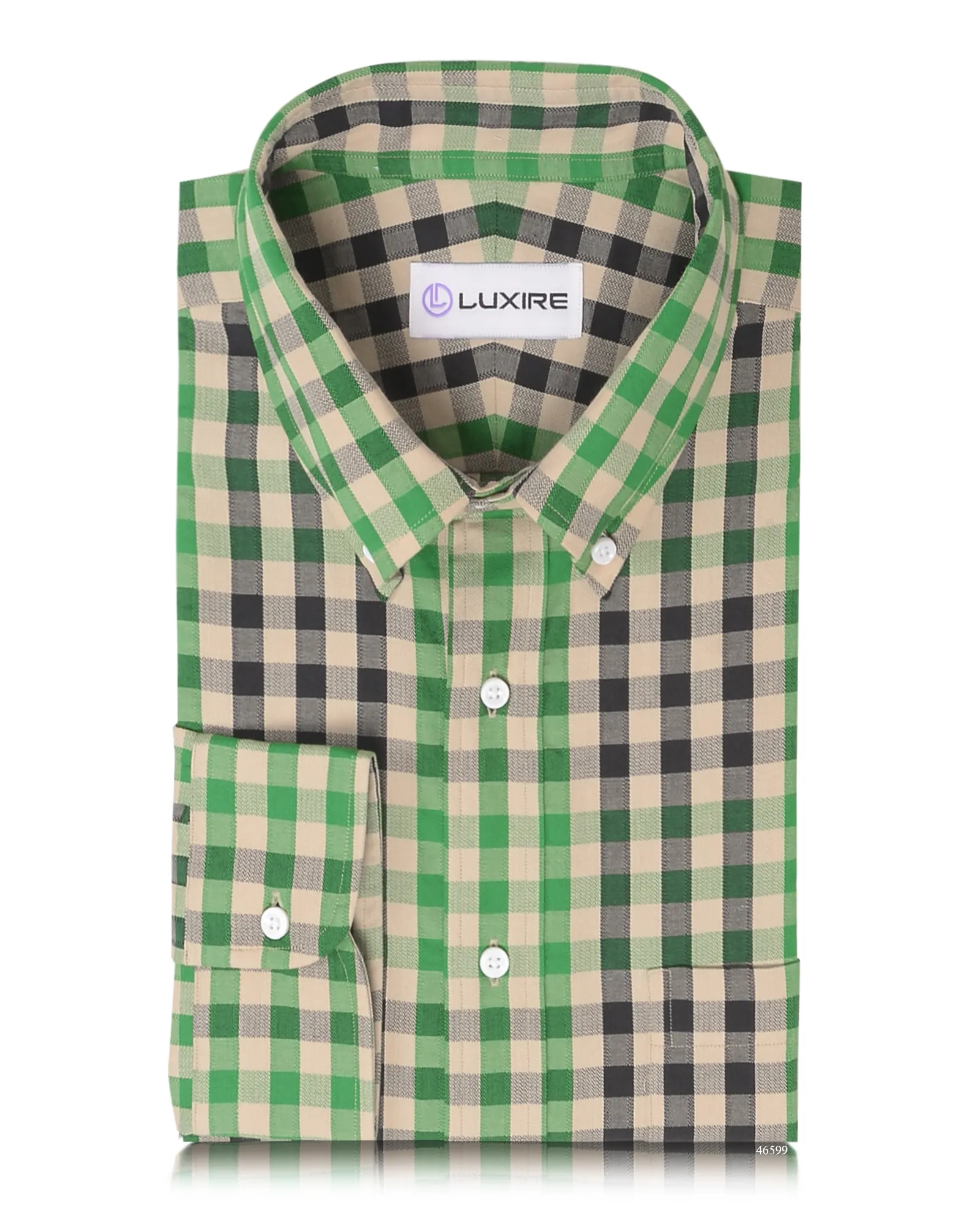 Checks: Green Black Macro Gingham Herringbone Shirt Reinforced Shoulders hypoallergenic material