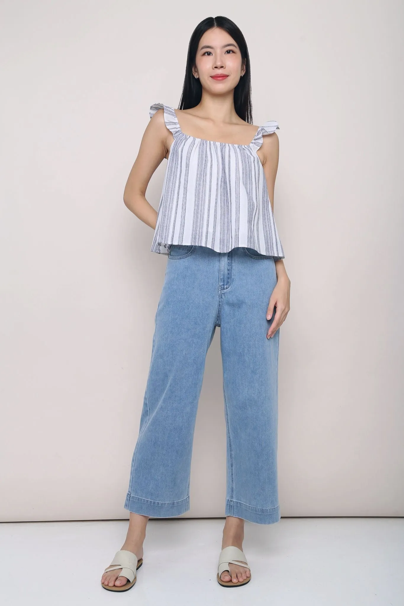 More Than Stripes Flutter Top Dark FadeResistant Dye SnagFreeKnit