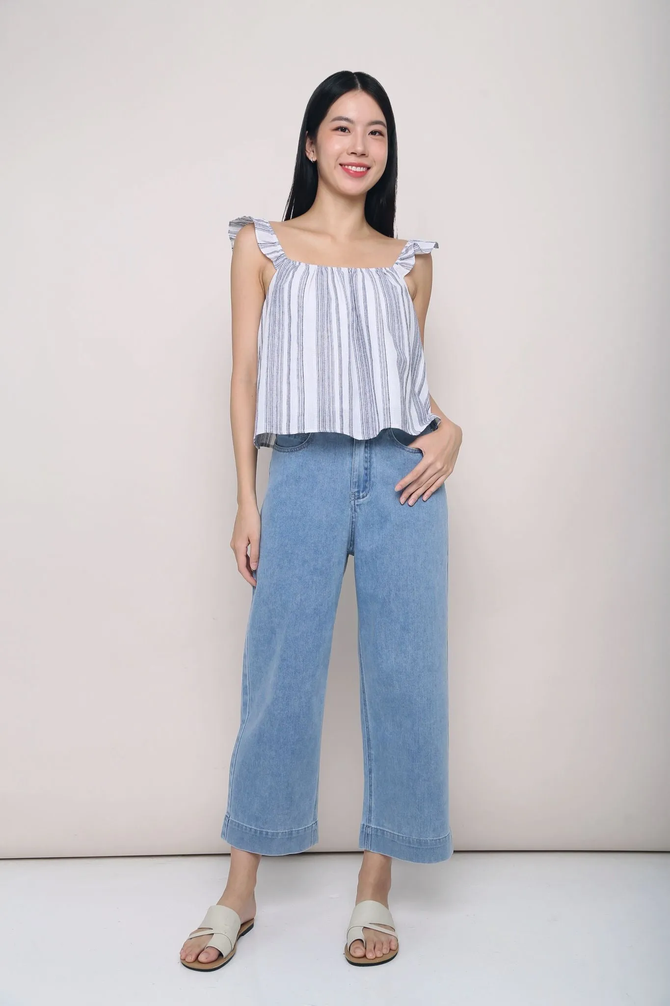 Anti Static Cloth Blend More Than Stripes Flutter Top Dark