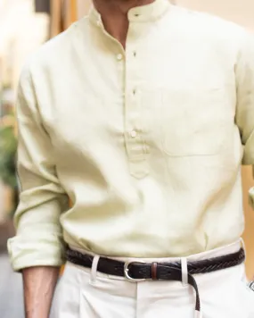 Light Olive Green Slub Linen Summer Shirt Non Iron Material