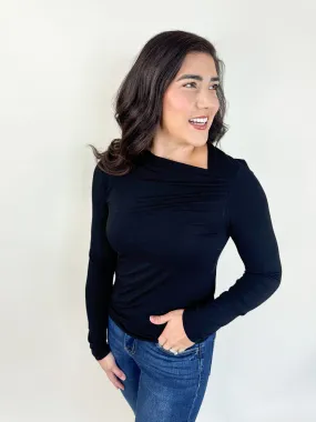 Leslee Asymmetrical Neck Blouse Tailored Cuffs