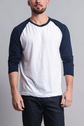 Men's Baseball T-Shirt (White/Navy) LightweightMaterial