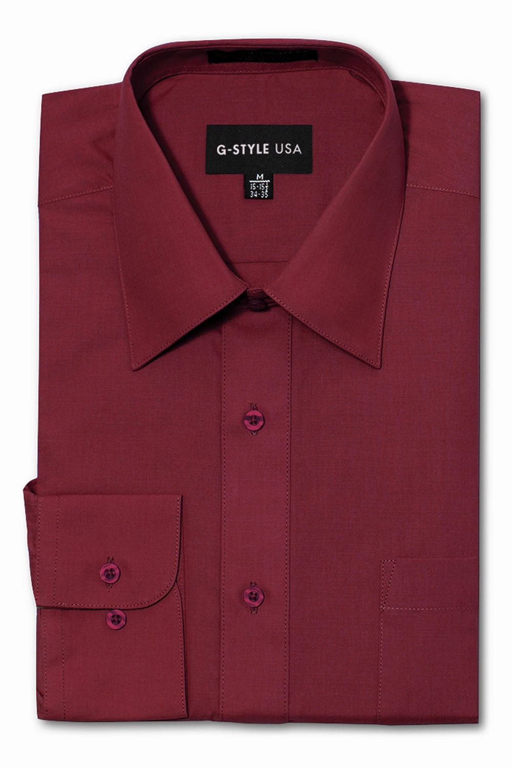 Men's Basic Solid Color Button Up Dress Shirt (Burgundy) Stretch Woven Material