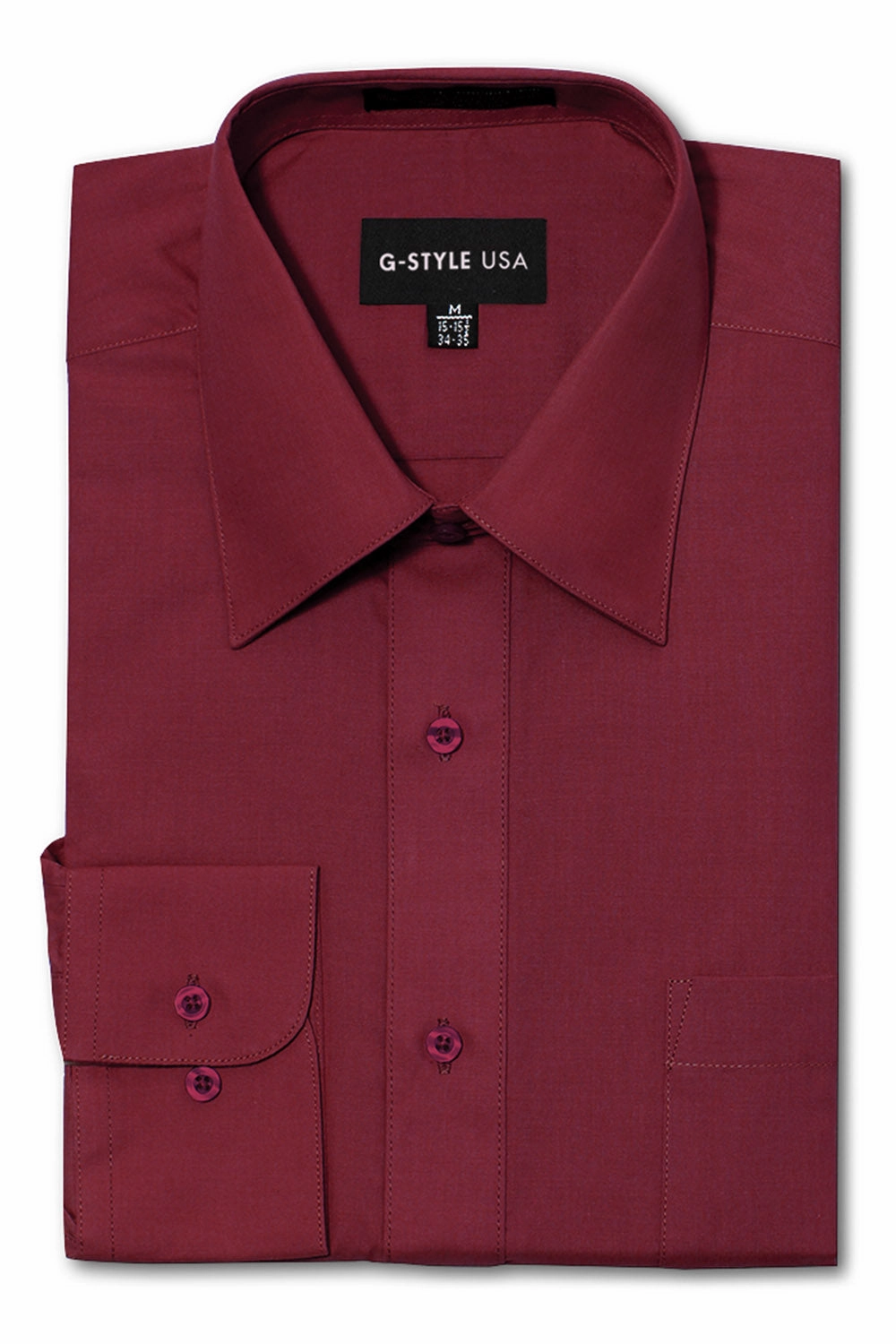Men's Basic Solid Color Button Up Dress Shirt (Burgundy) OversizedSilhouette Minimalist Stitching