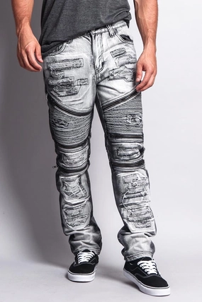 Biker Distressed Washed Slim Jeans Move Easy AntiSnagZippers