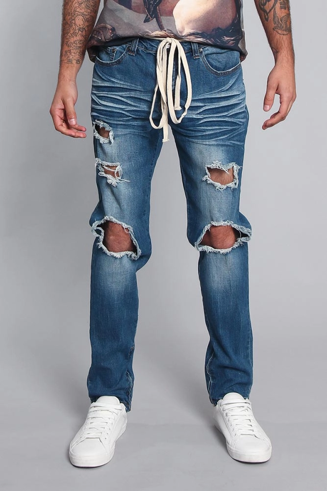 Distressed Fade Denim Jeans pilling resistant
