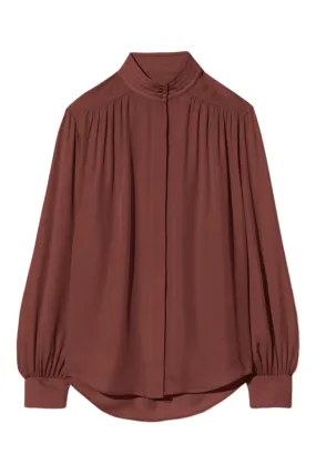 Nili Lotan Revi Silk Blouse in Burgundy Versatile Wearable Comfort Wear