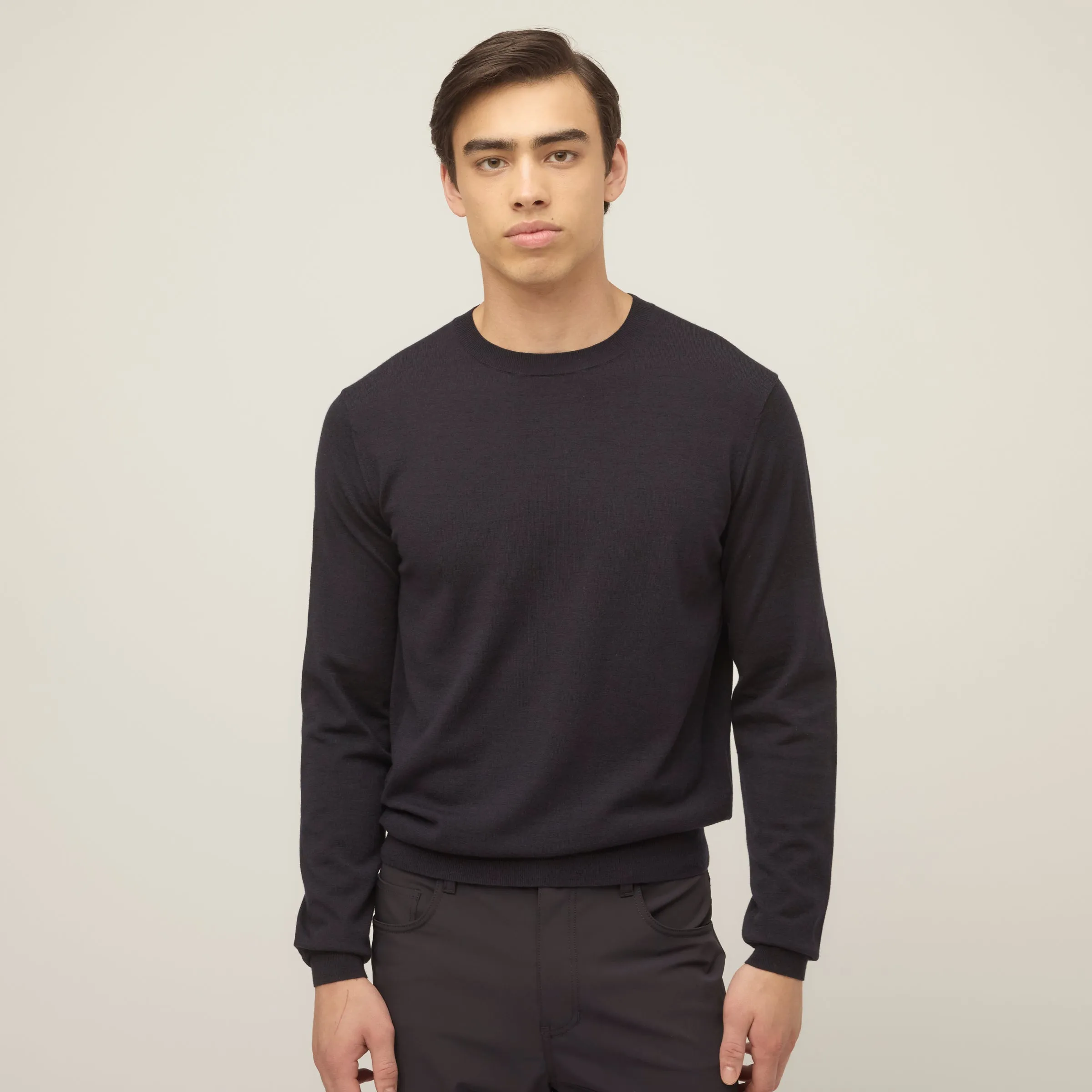 Drop Shoulder Silhouette Stretchable Waistband Stretch Merino Crew