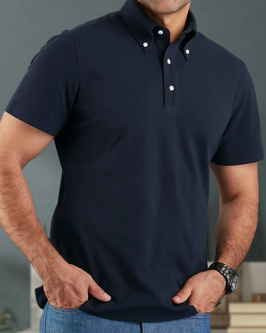 Nautical Look High-Quality Craftsmanship EZS Navy Polo T-Shirt