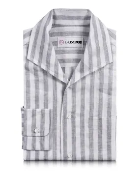 Linen: Grey Tape Stripes On White Shirt Lightweight texture Urban Fashion