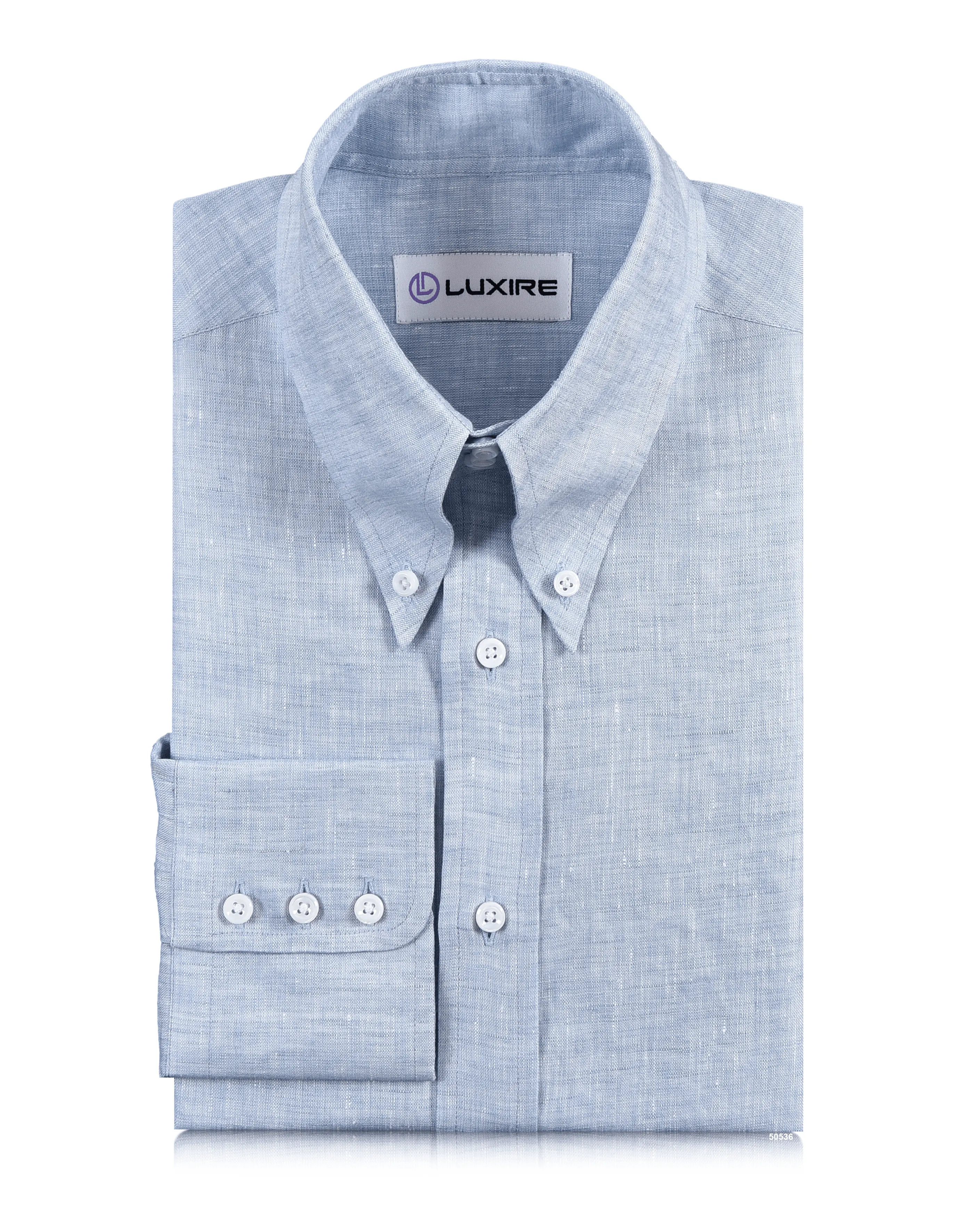 Linen: Pale Blue End on End Cultural Inspired Reinforced Collar