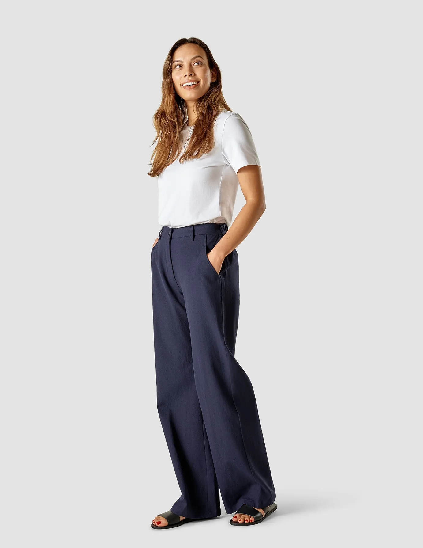 Linen Pants Navy Wool blend
