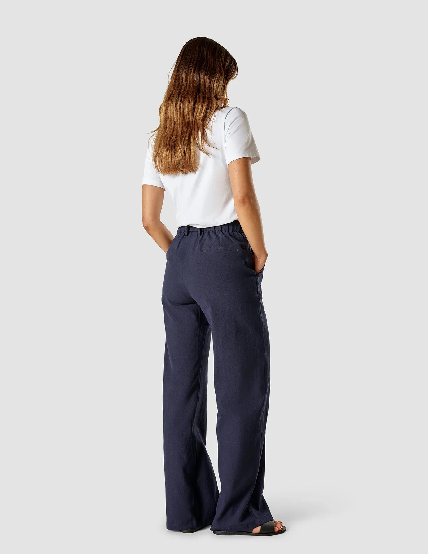 Supportive Fit Comfortable Look Linen Pants Navy
