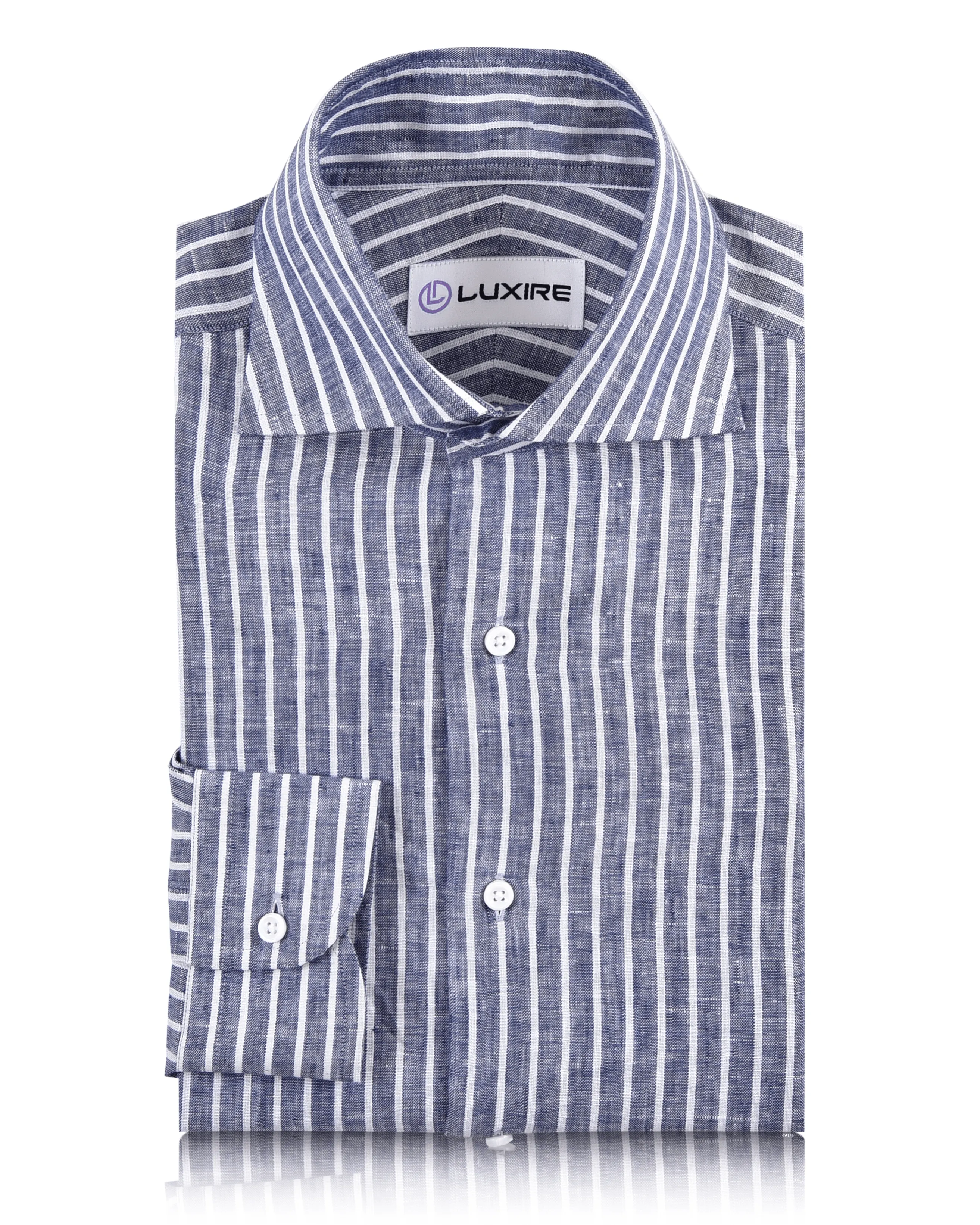 Flexible Wear Affordable Fashion Linen:Blue Chambray with White Stripes Shirt