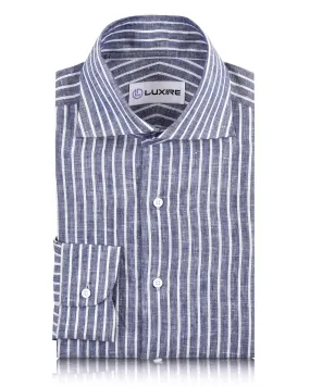 Flexible Wear Affordable Fashion Linen:Blue Chambray with White Stripes Shirt